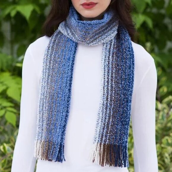 New Merino Cashmere Scarf Super Soft Blue Brown White (Made in Ireland) - Picture 1 of 4